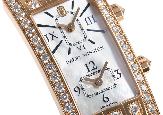 The square white mother-of-pearl dials can display dual time zone clearly.