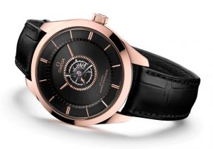 The black dial copy watch has a tourbillon.